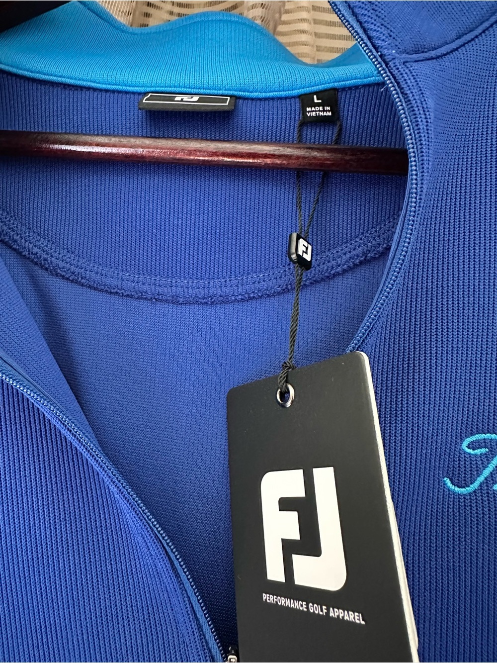 NWT FootJoy Inset Stripe Mid Layer golf Blue Rib Performance pullover Sz L - Picture 5 of 9